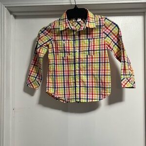 Hanna Andersson Boys 4T Colorful Long Sleeve Collared Button Up Shirt Preppy